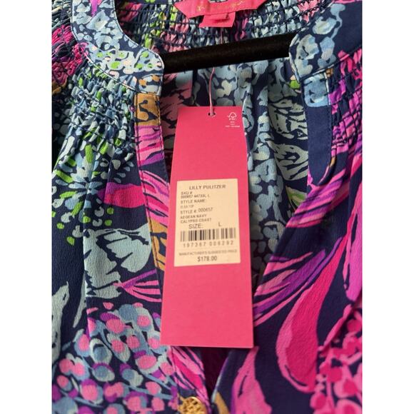 Lilly Pulitzer Elsa Top Calypso Coast Aegean Navy Blue Large NWT - Picture 3 of 3